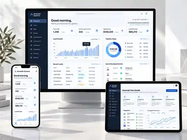 Dashboard shown on desktop, tablet and phone