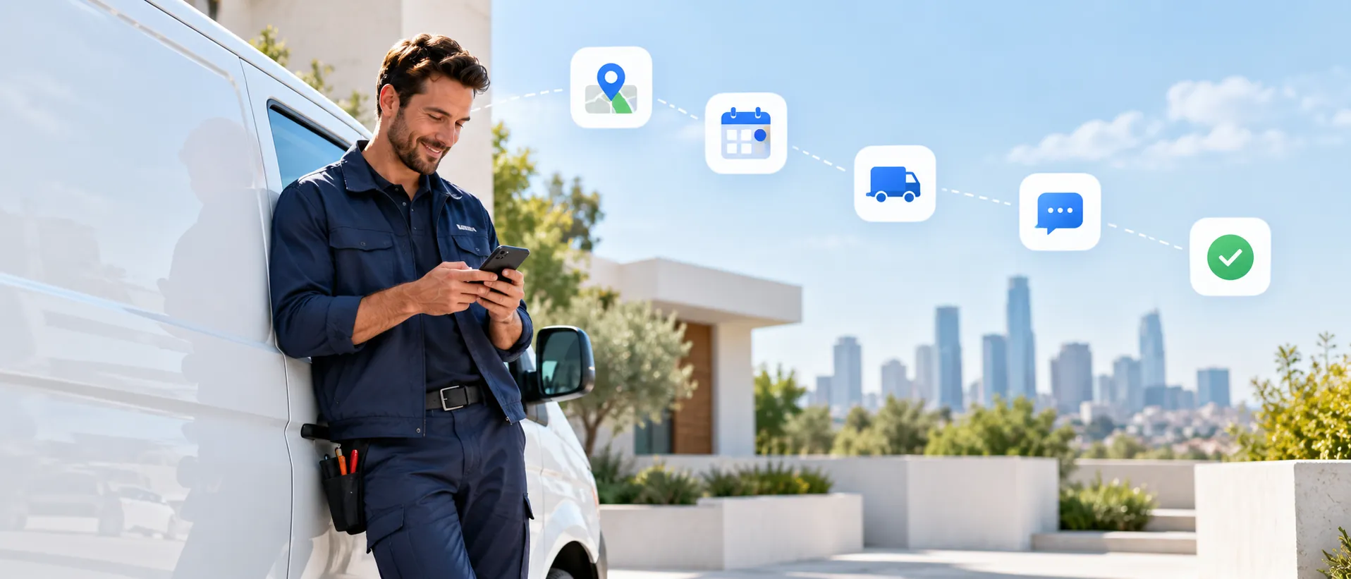 Field technician receiving his route, schedule, dispatch and confirmation updates on his phone